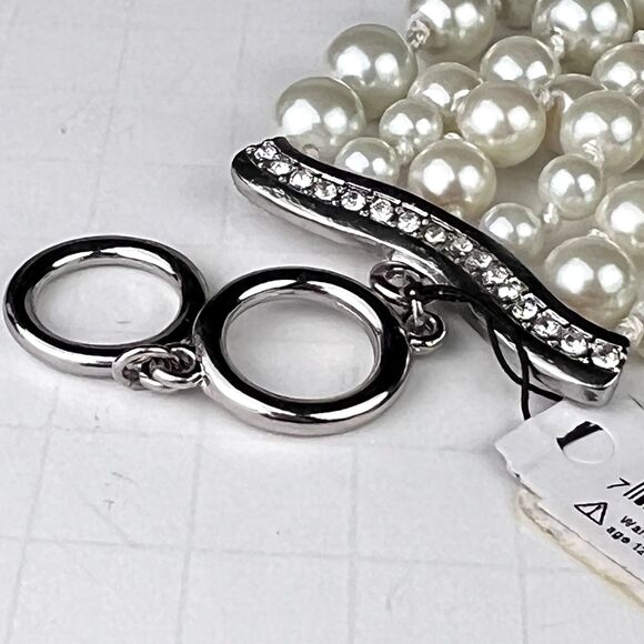 Cezanne 10" x 2" 6-Strand Faux Pearl Rhinestone Bracelet Sensitive Skin Toggle - Picture 5 of 9